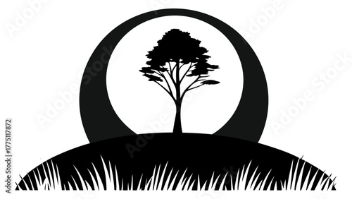 Silhouette of a tree within an oval frame