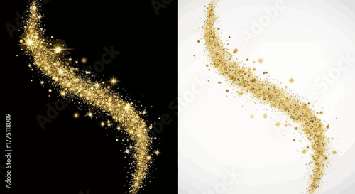 Golden Glitter Swirl Effect & Sparkle Wave Design | Luxury Shiny Curve Element, Elegant Abstract Light Trail, Glamorous Gold Dust Decoration