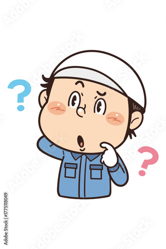 工場や現場で働く作業員が眉をひそめて考えているイラスト｜不安全行動・不安全状態・労働災害