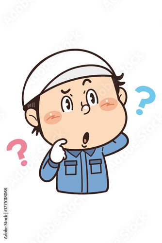 工場や現場で働く作業員が眉をひそめて考えているイラスト｜不安全行動・不安全状態・労働災害