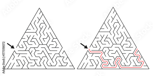 Complex Triangular Delta Maze Black and White Outline - KDP Mazes Page - Maze for Adults.