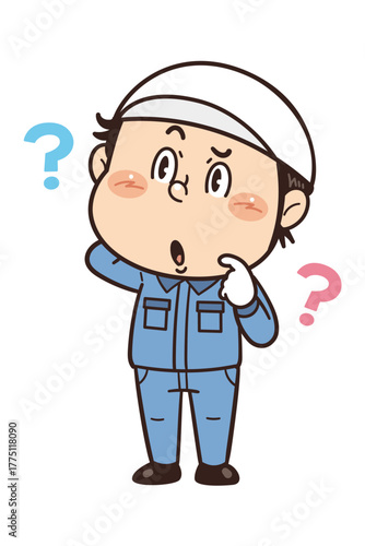 工場や現場で働く作業員が眉をひそめて考えているイラスト｜不安全行動・不安全状態・労働災害