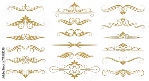 Elegant Gold Flourish Dividers & Ornamental Border Designs | Vintage Decorative Scroll Frames, Classic Victorian Luxury Line Art Elements