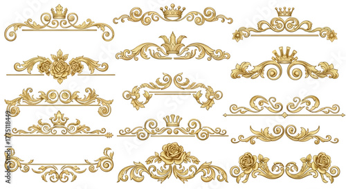 Elegant Gold Flourish Dividers & Ornamental Border Designs | Vintage Decorative Scroll Frames, Classic Victorian Luxury Line Art Elements