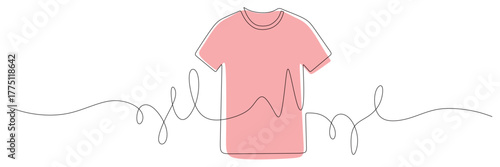 Continuous line art of a t-shirt. The concept of style and fashion for everyday clothing. This image is for a sticker for a clothing store.