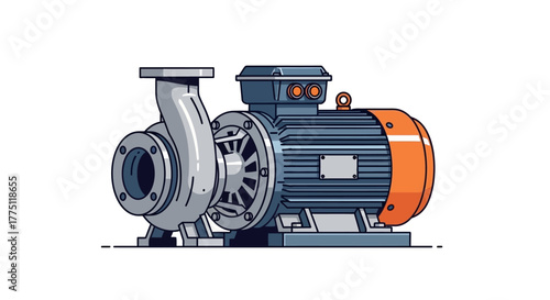A detailed vector illustration of an industrial centrifugal water pump with an electric motor, isolated on a white background for engineering concepts