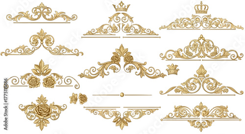 Elegant Gold Flourish Dividers & Ornamental Border Designs | Vintage Decorative Scroll Frames, Classic Victorian Luxury Line Art Elements