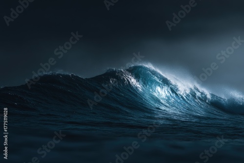 Fototapeta Naklejka Na Ścianę i Meble -  Dark ocean wave at night