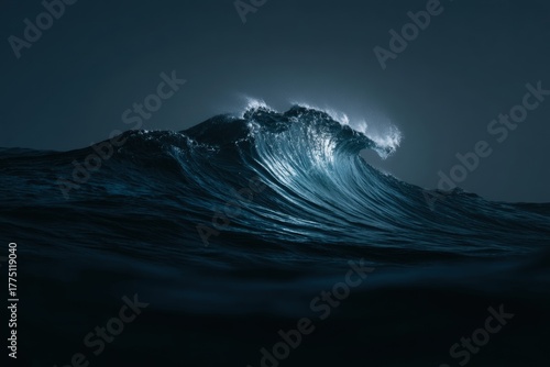Fototapeta Naklejka Na Ścianę i Meble -  Dark ocean wave illuminated by light