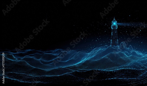 Fototapeta Naklejka Na Ścianę i Meble -  Digital Lighthouse in a Mystical Landscape