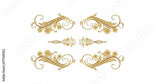 Elegant Gold Flourish Dividers & Ornamental Border Designs | Vintage Decorative Scroll Frames, Classic Victorian Luxury Line Art Elements
