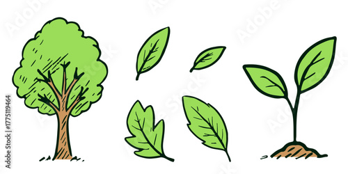 Tree and Leaf Growth Eco Sketch Symbol