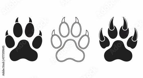 Bear Paw Prints Trio Black, White, Vector Illustration for Wildlife Design