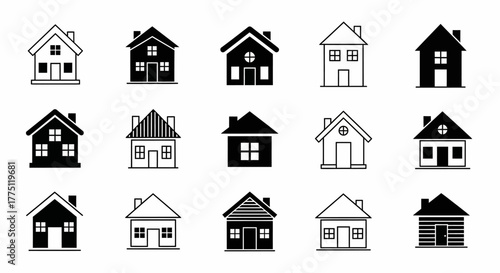 Vector set of simple monochrome house icons for web design and mobile apps