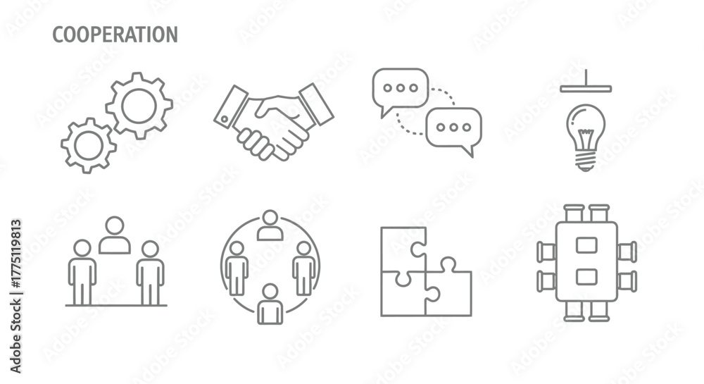 Fototapeta premium Icons representing team collaboration, innovation, and successful partnerships fostering growth
