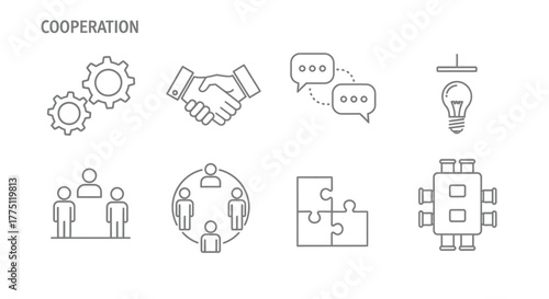 Icons representing team collaboration, innovation, and successful partnerships fostering growth