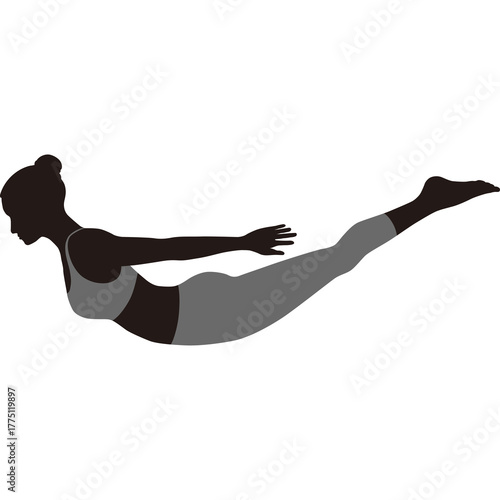 Silhouette of a Woman Performing a Yoga Pose on a Transparent Background in a Dark Gray and Black Color Scheme