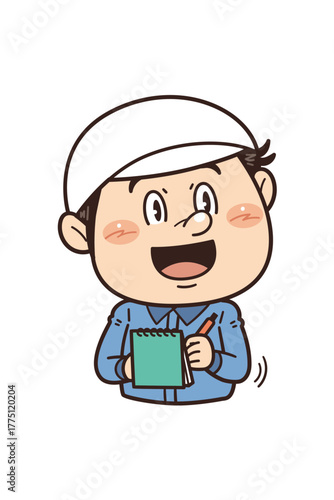 工場や現場で働く作業員がノートにメモを取るイラスト｜不安全行動・不安全状態・労働災害