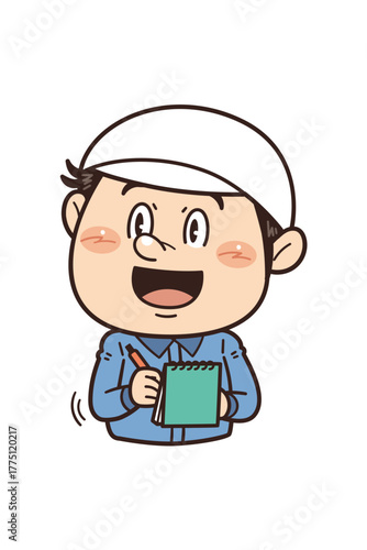 工場や現場で働く作業員がノートにメモを取るイラスト｜不安全行動・不安全状態・労働災害