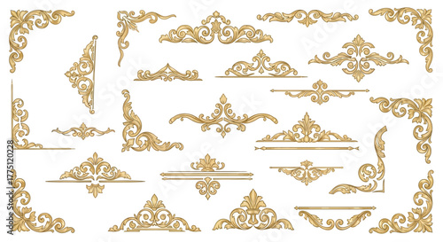 Elegant Gold Flourish Dividers & Ornamental Border Designs | Vintage Decorative Scroll Frames, Classic Victorian Luxury Line Art Elements