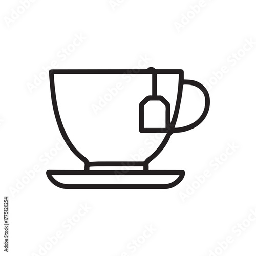 Minimal Line Art Tea Cup with Tea Bag Vector Illustration