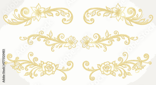 Elegant Gold Flourish Dividers & Ornamental Border Designs | Vintage Decorative Scroll Frames, Classic Victorian Luxury Line Art Elements