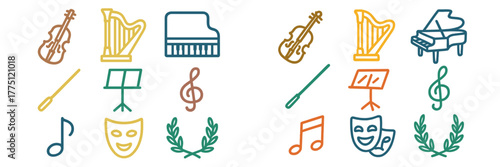 Music and theater symbols illustrate the joy of performing arts at community events