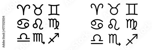 Symbols of the zodiac displayed in a simple arrangement showcasing twelve astrological signs