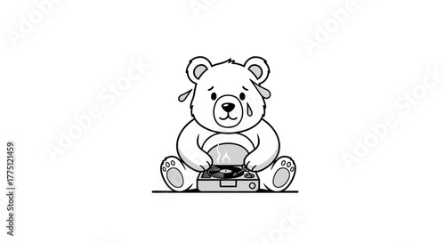 Heartbroken melody a weeping bear's musical expression of sadness on a turntable