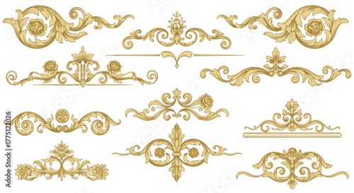 Elegant Gold Flourish Dividers & Ornamental Border Designs | Vintage Decorative Scroll Frames, Classic Victorian Luxury Line Art Elements
