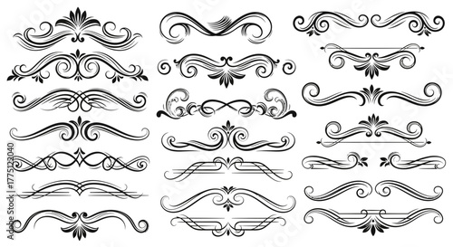 Elegant Gold Flourish Dividers & Ornamental Border Designs | Vintage Decorative Scroll Frames, Classic Victorian Luxury Line Art Elements