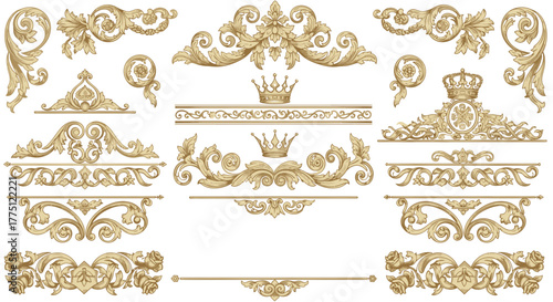 Elegant Gold Flourish Dividers & Ornamental Border Designs | Vintage Decorative Scroll Frames, Classic Victorian Luxury Line Art Elements