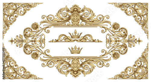Elegant Gold Flourish Dividers & Ornamental Border Designs | Vintage Decorative Scroll Frames, Classic Victorian Luxury Line Art Elements