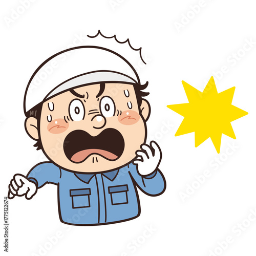 工場や現場で働く作業員が焦ってびっくりしているイラスト｜不安全行動・不安全状態・労働災害