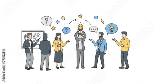 Teamwork collaboration illustrated, problem solving and innovative ideas concept represented