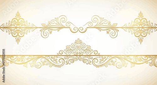 Elegant Gold Flourish Dividers & Ornamental Border Designs | Vintage Decorative Scroll Frames, Classic Victorian Luxury Line Art Elements