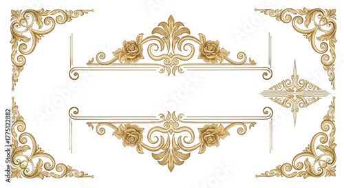Elegant Gold Flourish Dividers & Ornamental Border Designs | Vintage Decorative Scroll Frames, Classic Victorian Luxury Line Art Elements