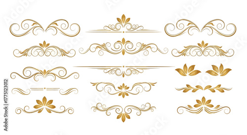 Elegant Gold Flourish Dividers & Ornamental Border Designs | Vintage Decorative Scroll Frames, Classic Victorian Luxury Line Art Elements
