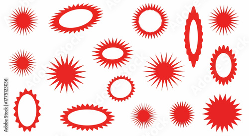 Vector graphics collection Vibrant red bursting sun shapes for design elements