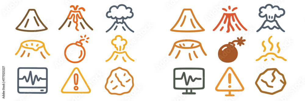 Obraz premium Understanding volcanic activity through symbols and icons for educational purposes