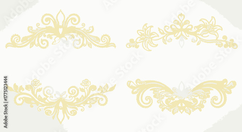 Elegant Gold Flourish Dividers & Ornamental Border Designs | Vintage Decorative Scroll Frames, Classic Victorian Luxury Line Art Elements
