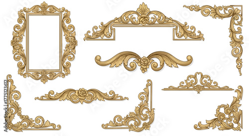Elegant Gold Flourish Dividers & Ornamental Border Designs | Vintage Decorative Scroll Frames, Classic Victorian Luxury Line Art Elements