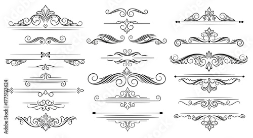 Elegant Gold Flourish Dividers & Ornamental Border Designs | Vintage Decorative Scroll Frames, Classic Victorian Luxury Line Art Elements