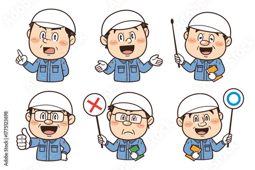 工場や現場で働く作業員のジェスチャーやポーズの人物イラスト｜不安全行動・不安全状態・労働災害