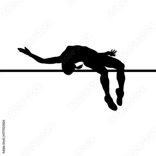 Silhouette of Athlete Performing High Jump Over Bar Demonstrating Athleticism and Athletic Achievement in Monochrome