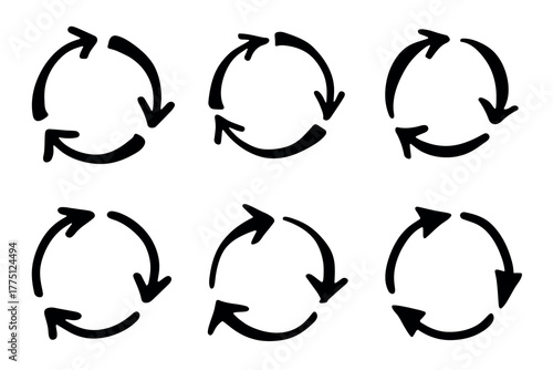 Set of hand drawn recycle arrow icon Recycling resources symbol Reuse of materials, zero waste, green environment, saving the planet