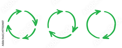 Set of hand drawn recycle arrow icon Recycling resources symbol Reuse of materials, zero waste, green environment, saving the planet