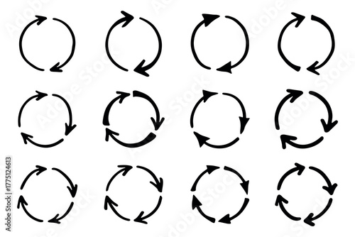 Set of hand drawn recycle arrow icon Recycling resources symbol Reuse of materials, zero waste, green environment, saving the planet