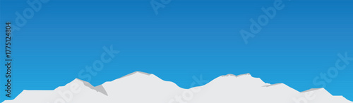 Range of snow-capped mountains under a clear gradient blue sky. Perfect horizontal landscape border for winter sports, nature conservation, travel branding, or seasonal promotions.
