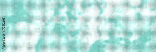 Halftone overlay resembling water waves and sea foam. White dot texture on blue lagoon background. Vector banner for design and creative projects